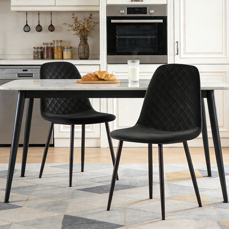 Brienna Black Velvet Upholstered Armless Dining Chair, Black Velvet, Black