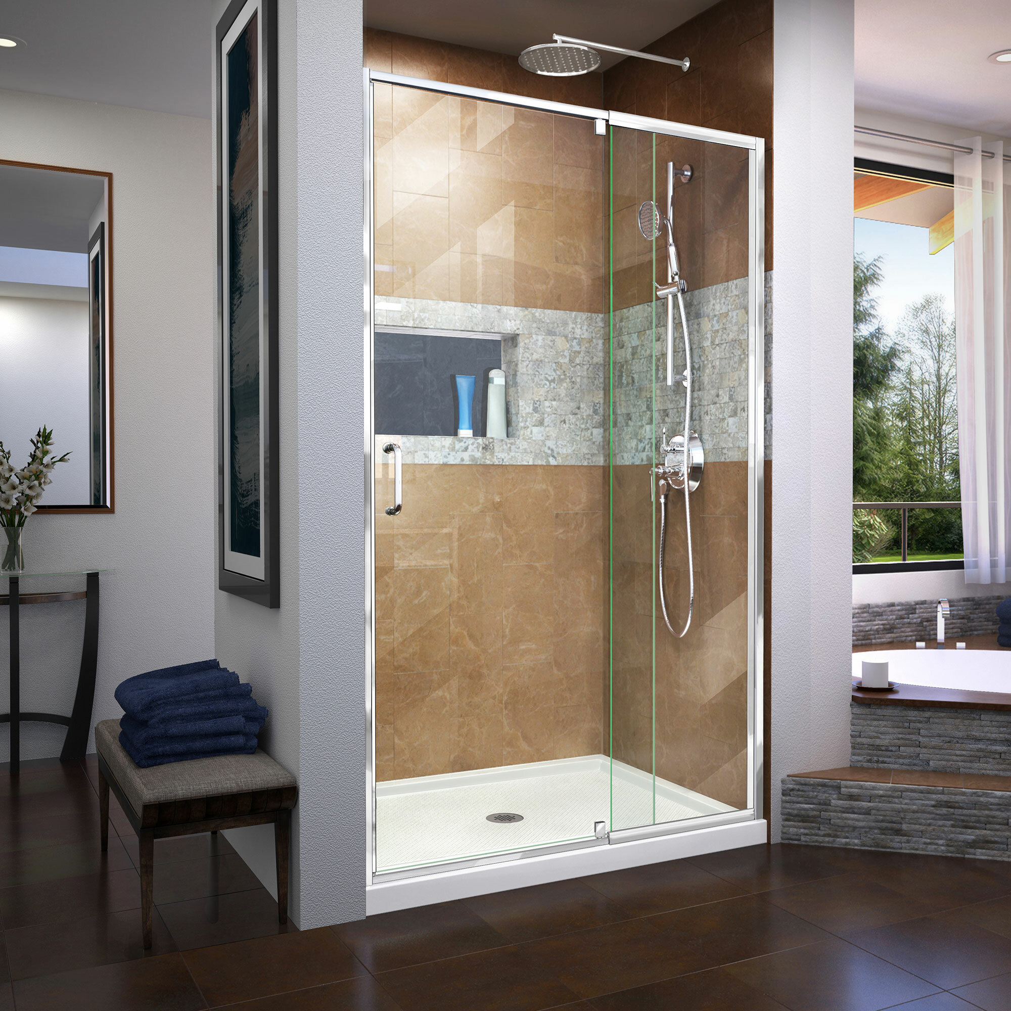 Cornerview Shower Enclosure, Base, and Backwall Kit - Dreamline