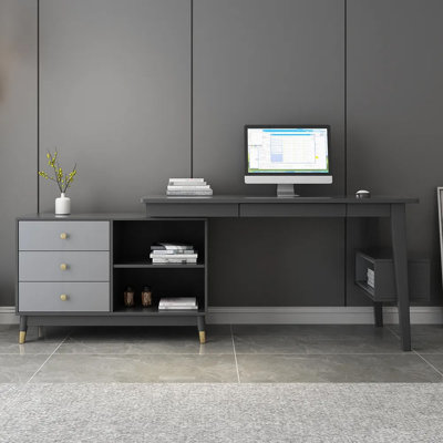Ultic Gary L Shaped Home Office Desk Desk With Storage Drawers & Shelf (47.2'')