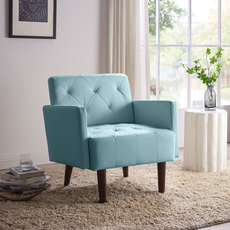 Fauteuil capitonné l 29,1 po Couey, Similicuir bleu