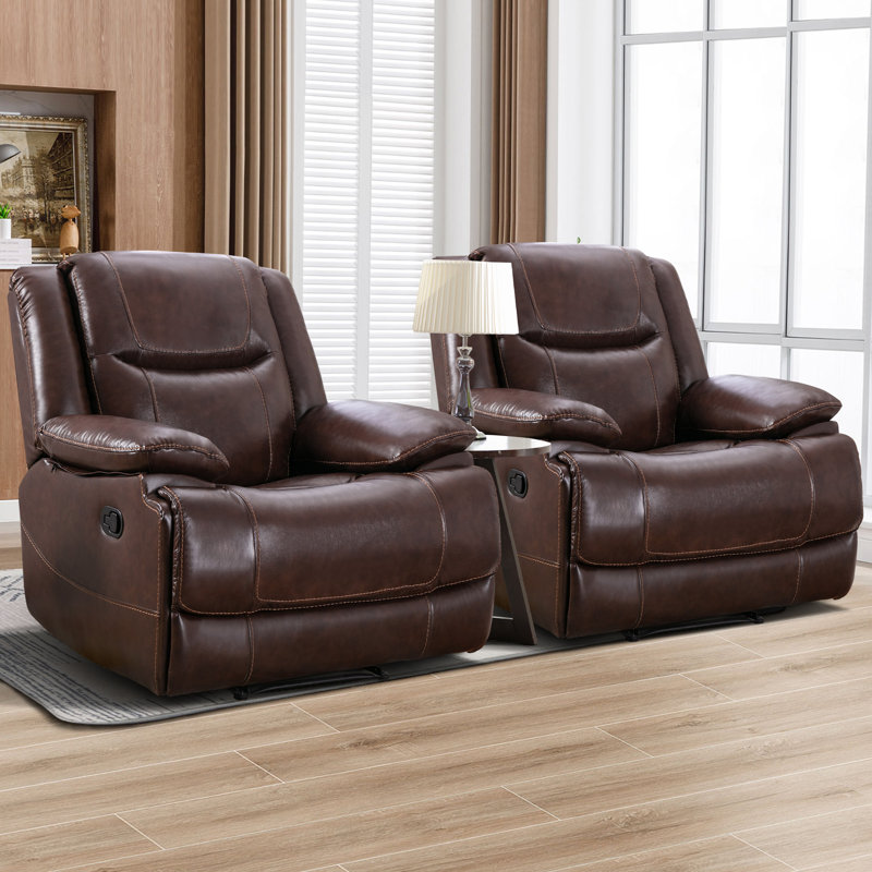 Finkbeiner 37.4'' Wide Classic Premium Genuine Leather Manual Zero Clearance Reclining Home Theatre(Set Of 2)