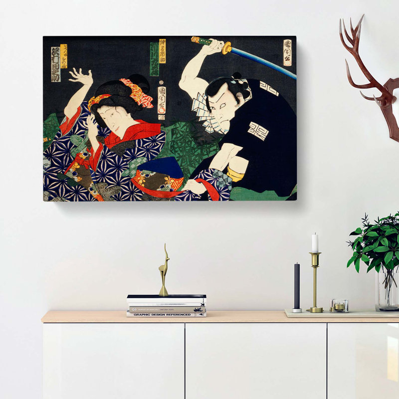 Male & Female Actors by Toyohara Kunichika - Wrapped Canvas Art - Wrapped Canvas, 50cm H x 76cm W x 3cm D