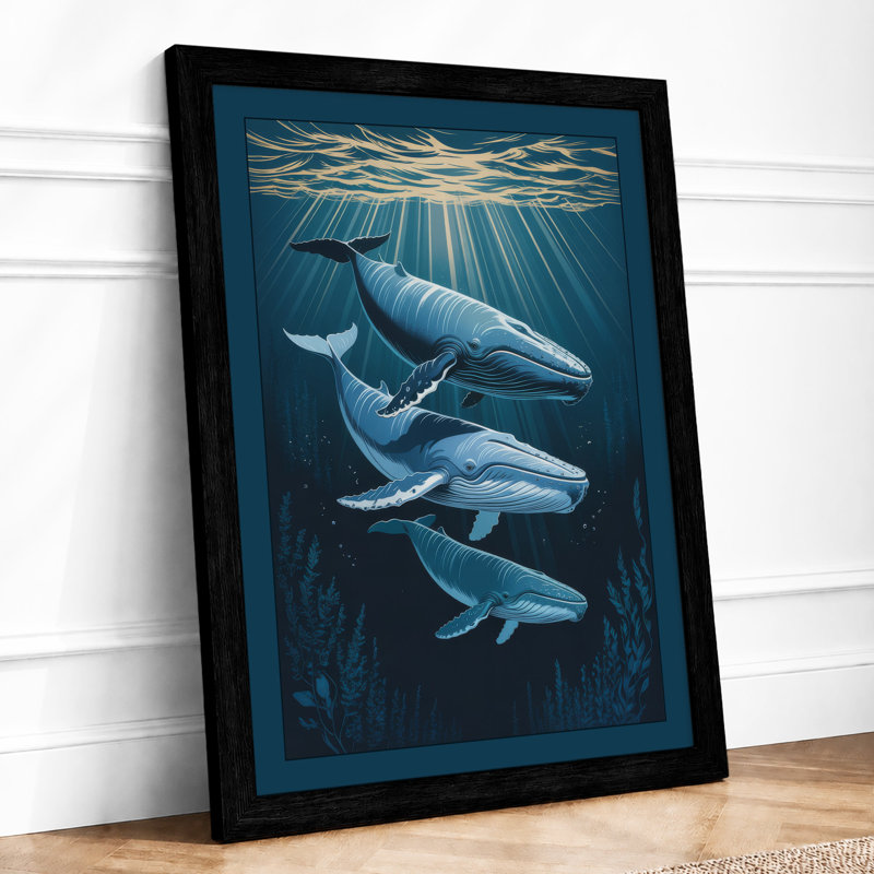 Whales In Blue Depths Coastal - Print, Black, A4 - 29.7 x 21.0 cm