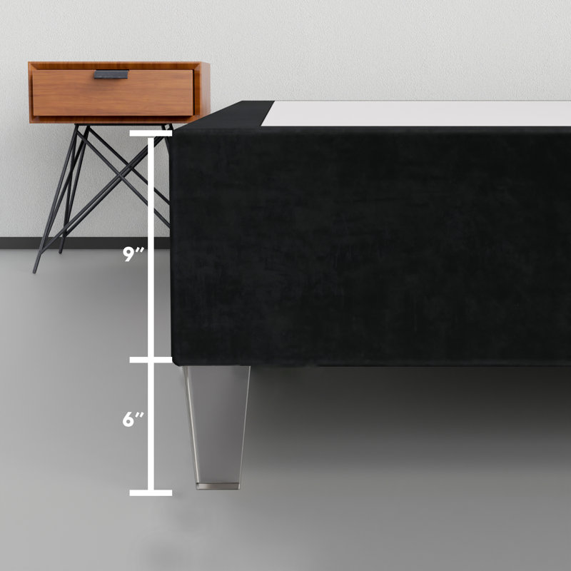 14-Inch Premium Kauly Material Wood Bed Frame, Comfortable Foundation with Acrylic Legs, King, Black