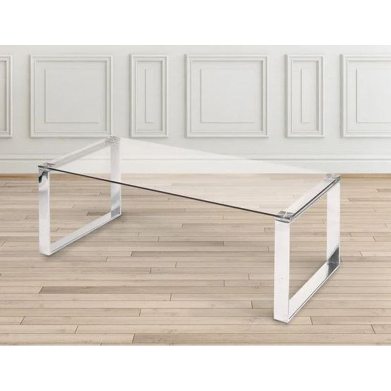 Mihran Glass Top Single Coffee Table, Silver, 16" H x 39" W x 18" D