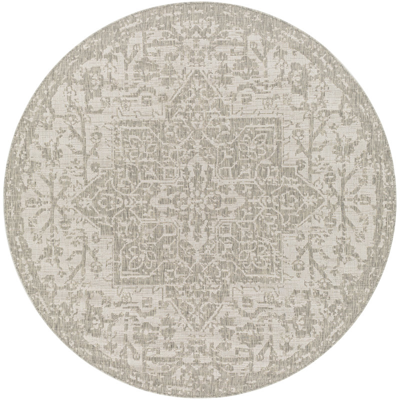 Tapis intérieur / extérieur gris Gaiwan, Rond 5 pi 3 po
