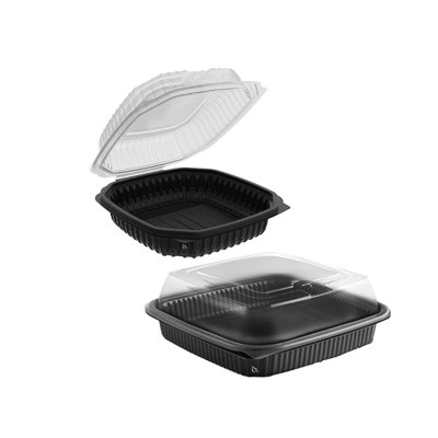  Contenant alimentaire carré en plastique 36Oz 8 pouces avec couvercle transparent en dôme jetable pour emporter, restaurants, préparation de repas, restauration, livraison (125)