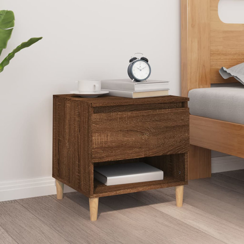 Ricarda 50cm W Solid + Manufactured Wood Bedside Table, Brown Oak