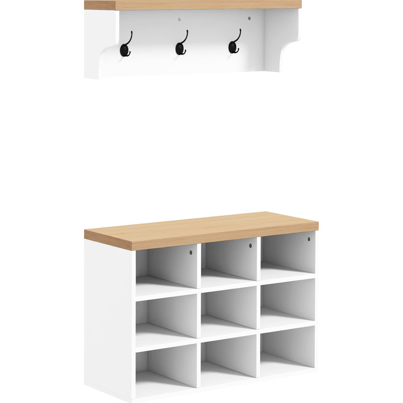 21 Coat Rack And Shoe Bench , 9 Pair Storage Cabinet With Hall Tree For Modern Entryway, Hallway, , Bedroom Organizer, White, Space Design, , Solid Structure, Assembly Required Tree, Storage,