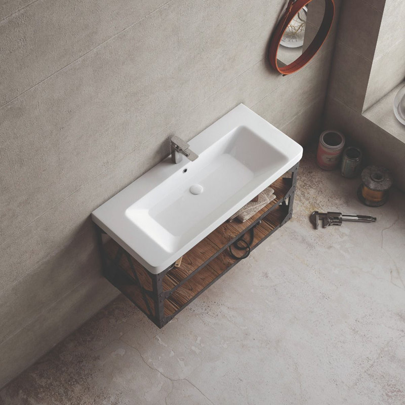 Luxury 41.3'' L Bathroom Sink, Single Faucet Hole, Glossy White