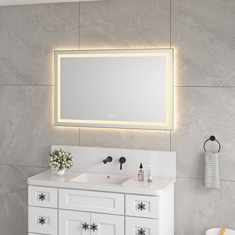 Miroir de salle de bain DEL, Métal industriel cendré, 24" x 40"