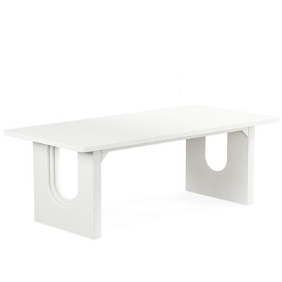 Modern 71" Rectangular Dining Table For 6–8 People, Large White Kitchen Table With Wooden Pedestal Base, Contemporary Long Dinner Table For Dining Room, Living Room, Or Office