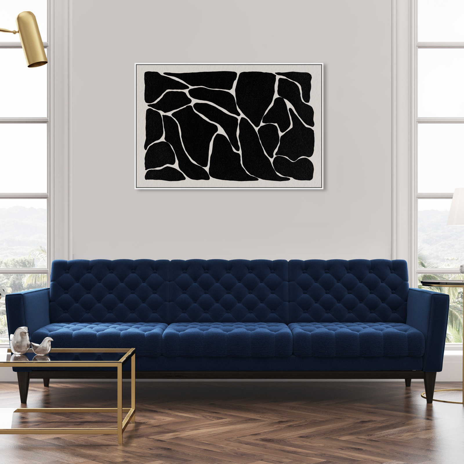 Abstract Black And White Giraffe Pattern, White, 31" H x 46" W
