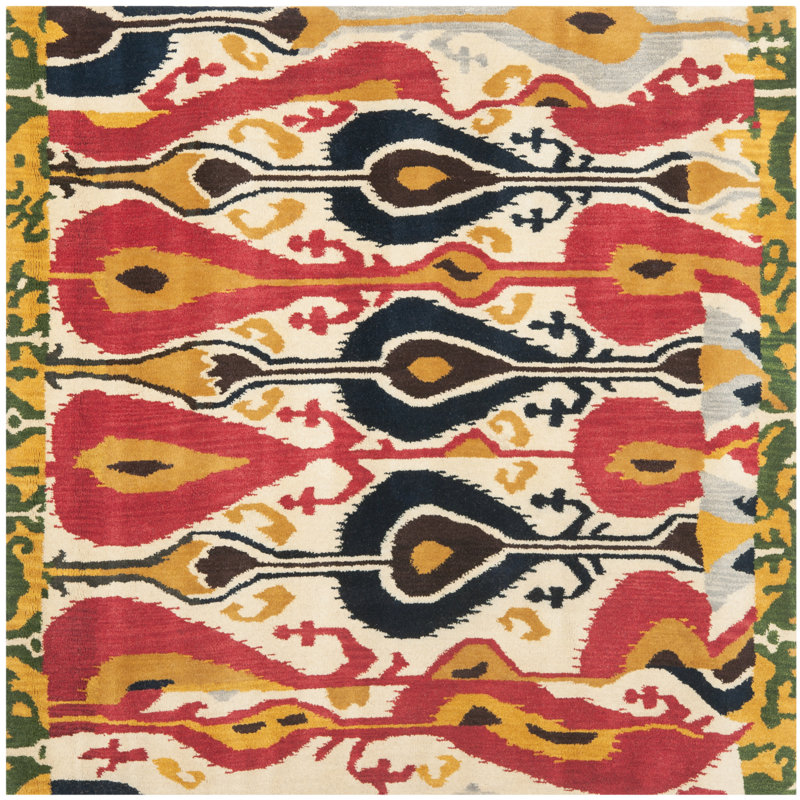 Kline Ikat Hand Tufted Wool Ikat Rug, Square 6'