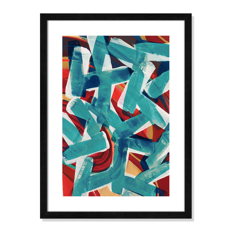 «P pièces of Blue» par Cartissi - impression encadrée, Grain de bois noir, H 23 po x l 17 po x P 0,75 po