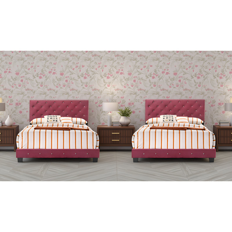 Ensemble de lit double en velours cerise Modena, Cerisier, Full