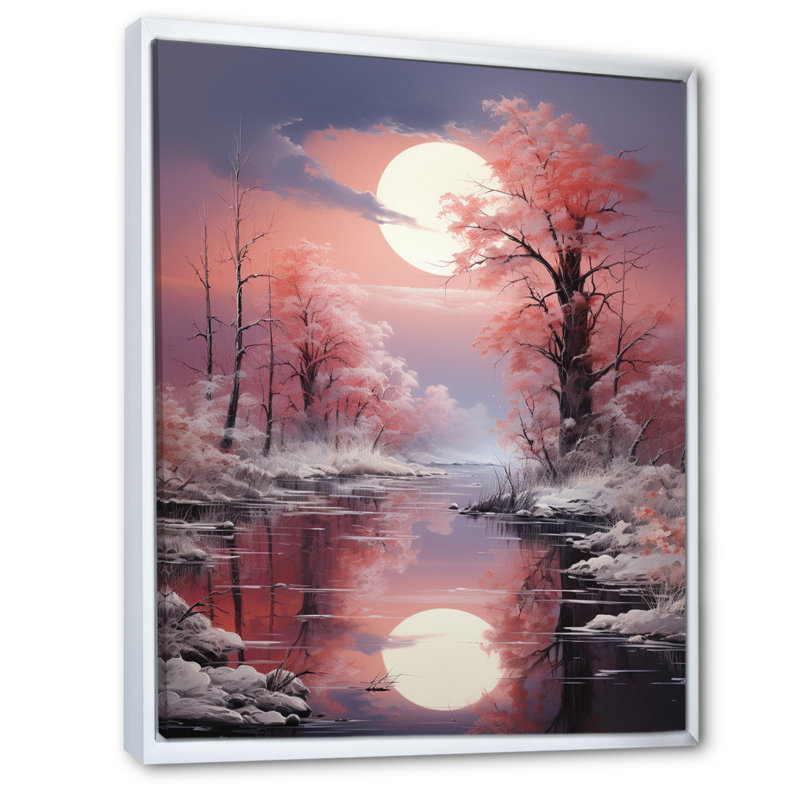 «White Fushia Winter Twilight II», reproduction sur toile encadrée, H 40 po x l 30 po x P 1,5 po, Cadre flottant blanc