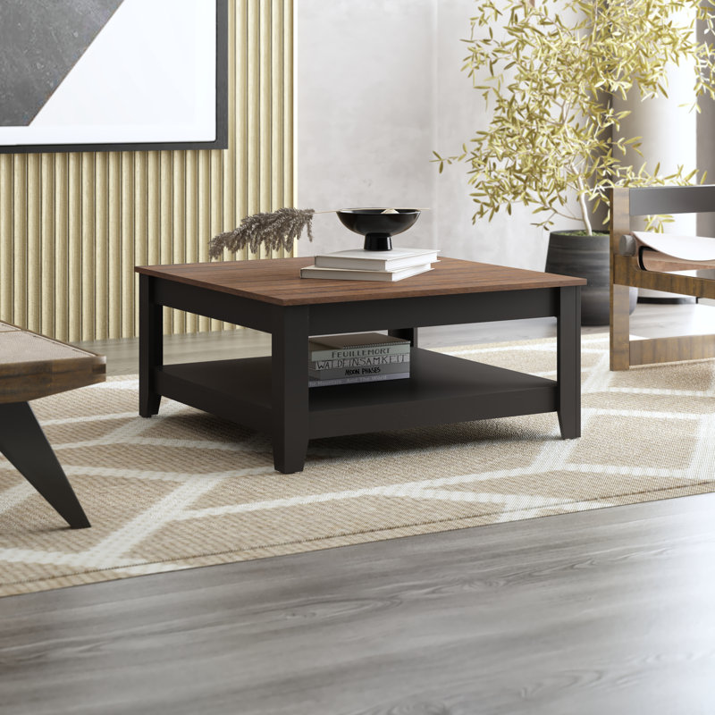 Weddel Basilico Coffee Table with Storage, Matt Black/Dusty Walnut