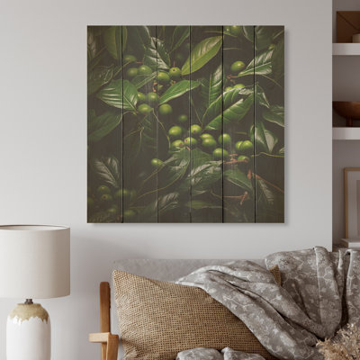 «Tropical Robusta Palm Rhythms - Abstract Botanicals Wood», art mural sur bois de pin naturel