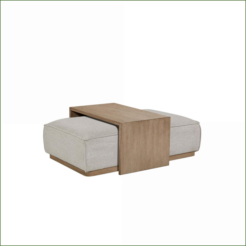 Repose-pieds avec plateau - Polyester gris anthracite, base chêne | Accents noyer brun | Bois massif