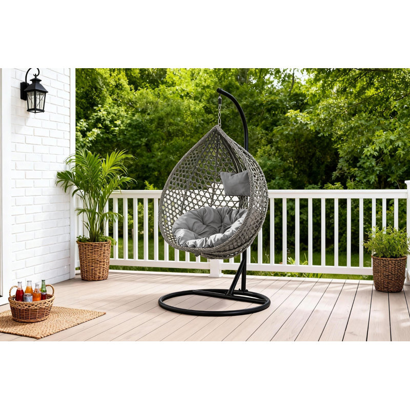 Fauteuil à œufs suspendu en rotin pour l'extérieur (gris), Gris