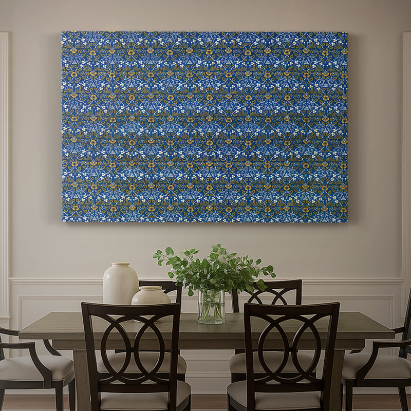 Motif floral répétitif (bleu et or) -William Morris-toile tendue avec châssis-c. 1880, 32x48