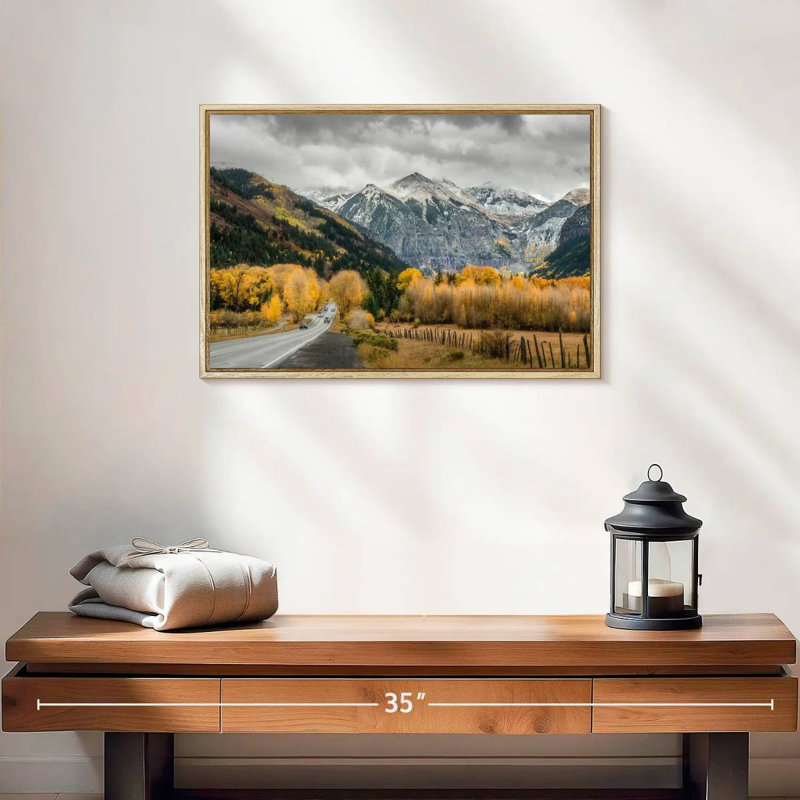 Route d'automne à Telluride, 19 po x 13 po, Cadre flottant en bois naturel