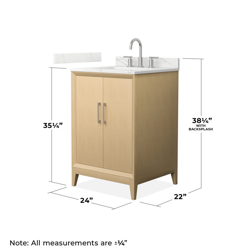 Janna 24" Freestanding Single Bathroom Vanity with Quartz Top, Giotto Quartz, Brushed Nickel, 8" Centers
