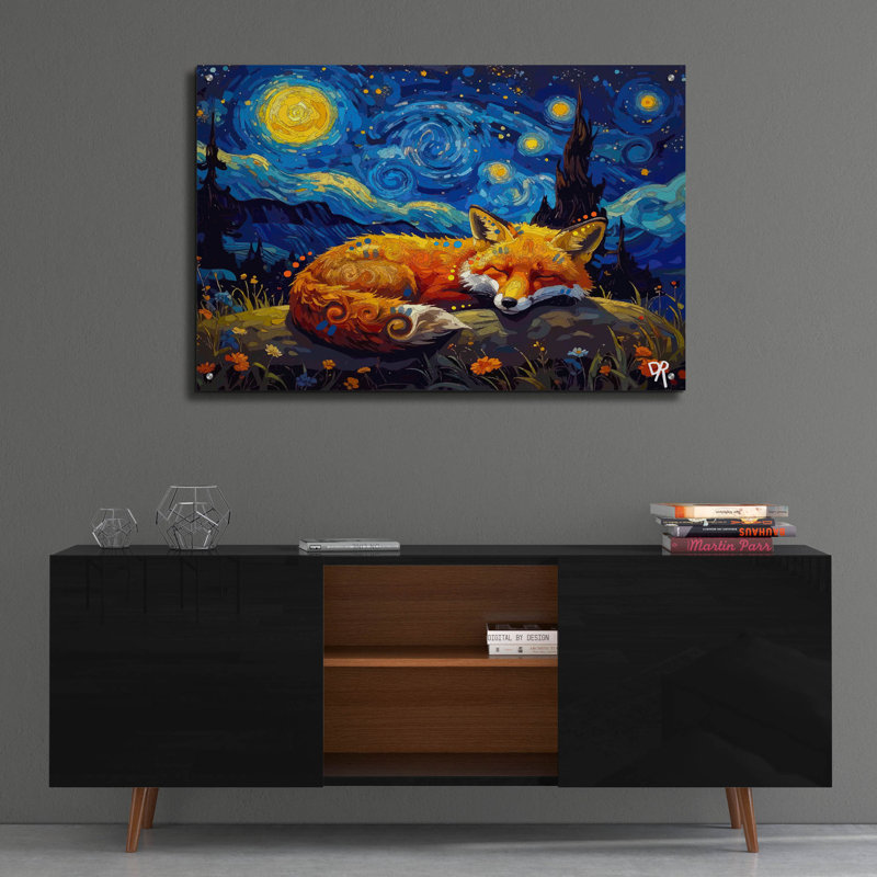 «The Starry Fox Dreamer» par Dean Russo, art mural en verre acrylique, 36 po x 24 po, 36 po x 24 po