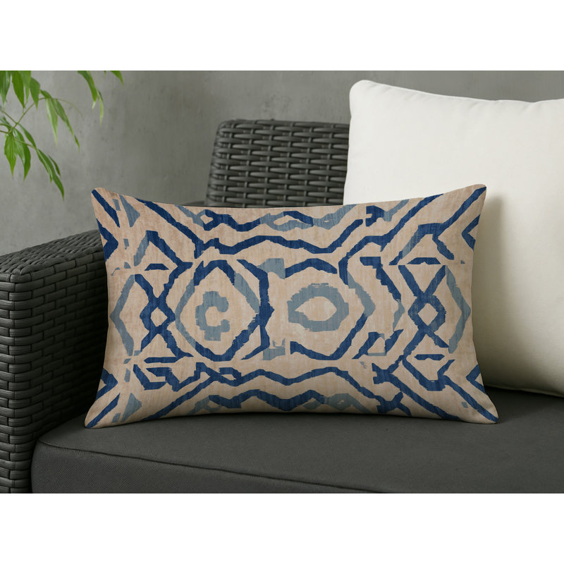 Coussin décoratif intérieur et extérieur Modern, Gris / bleu / bleu marine abstrait, Rectangle H 20 po x l 14 po