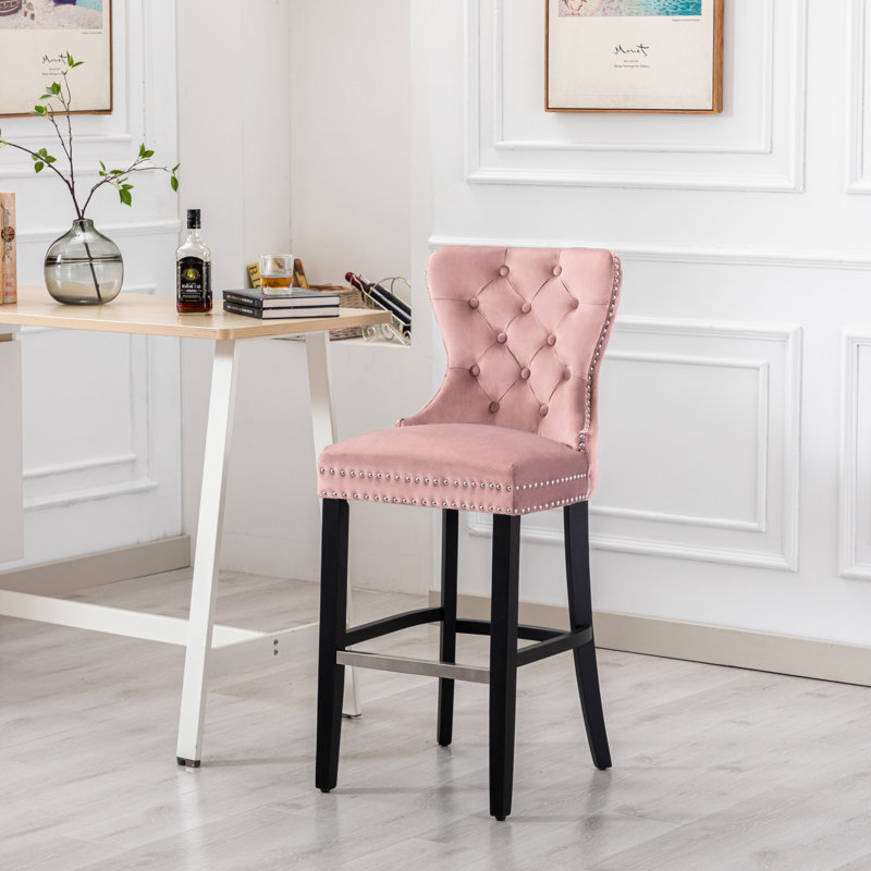 Tabouret de bar et de comptoir Kirsten, Tabouret de bar (siège d'une hauteur de 29 po), Cadre rose / noir