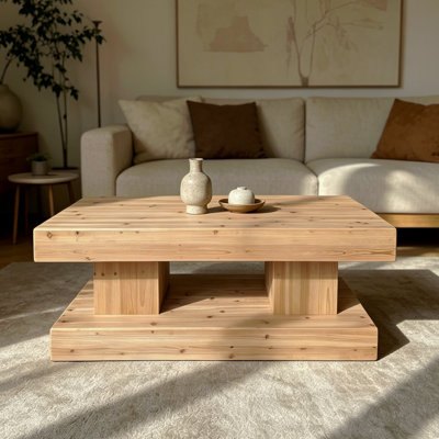 47.24"Natural Solid Wood Coffee Table Elevate Your Living Room With Crafted From Premium Natural Wood With Visible Grain And Knots For A Warm, Organic Feel.