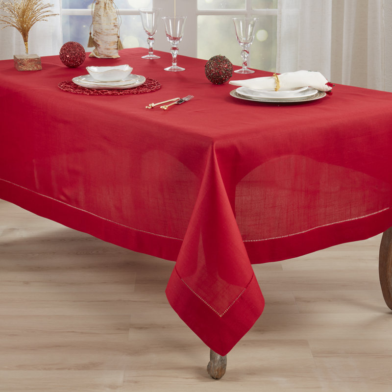 Rochester Collection Red Tablecloth With Hemstitched Border, 120" Rectangle