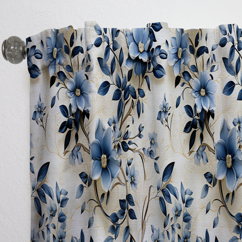 Panneaux de rideaux floraux bleu cobalt, L 52 po x L 108 po