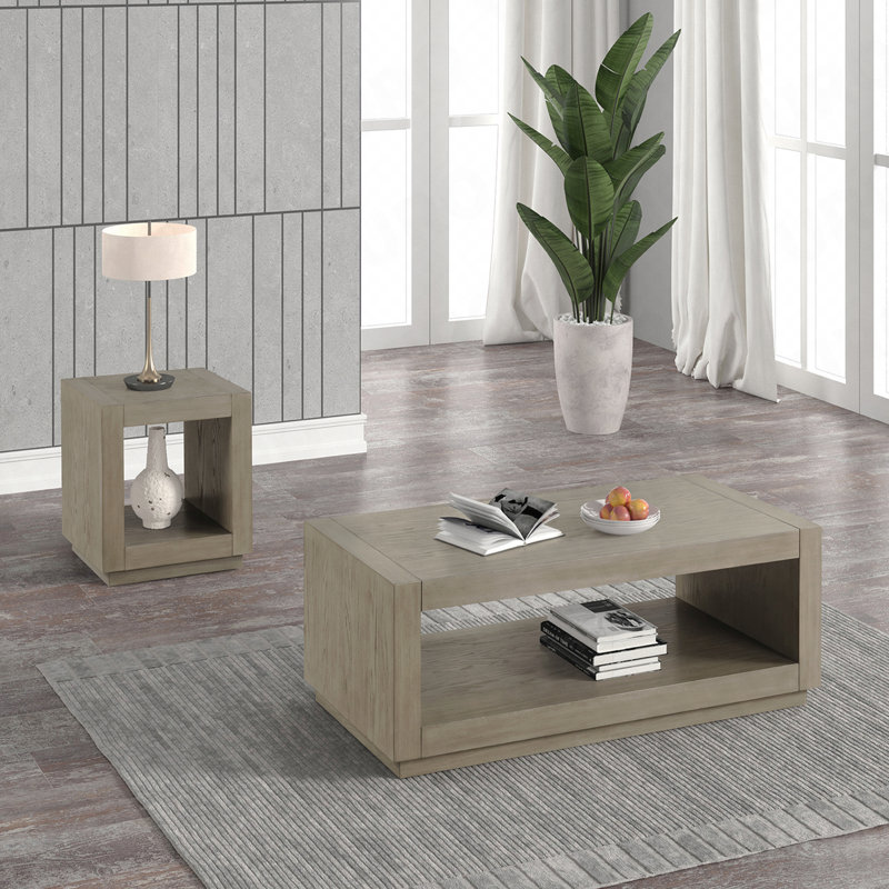 End Table, Square Natural Finish, Plinth Base
