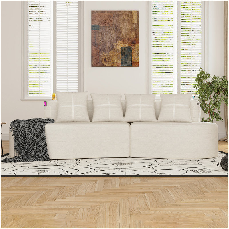 Canapé modulaire courbé moderne modulaire à 3 places minimaliste et élégant, Beige