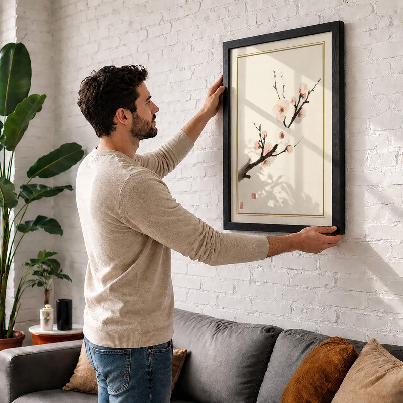 Spring Blossom Branch Japandi - Framed Print, A1 - 84.1 x 59.4 cm, White