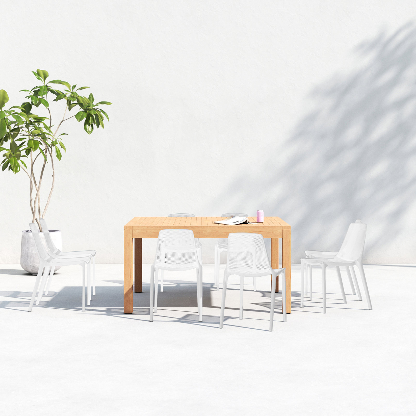 Anautica 59" Teak Patio Dining Set, White