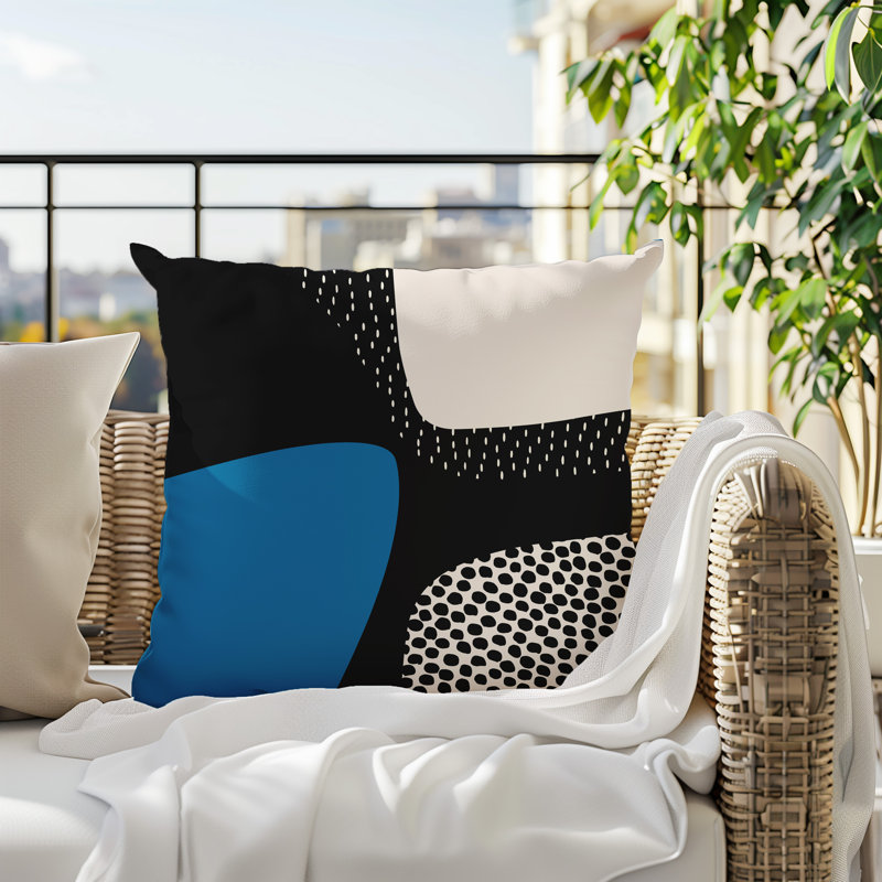 Coussin carré intérieur / extérieur pia, H 19 po x l 19 po, Turquoise / noir / blanc cassé