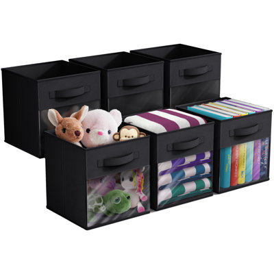 Sorbus 11" Storage Bin with Clear Window – 6-Pack Foldable Fabric Organizers, Black