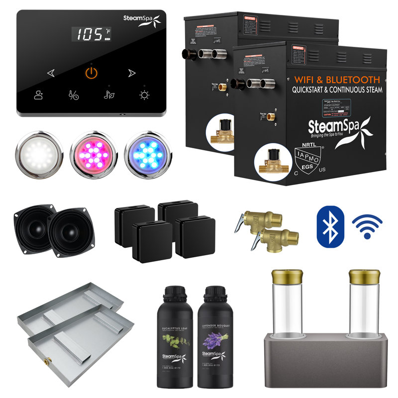 Black Series 24KW Steam Bath Generator With Wireless Remote, BLUETOOTH, WIFI, And Dual Aroma Pump In Matte Black