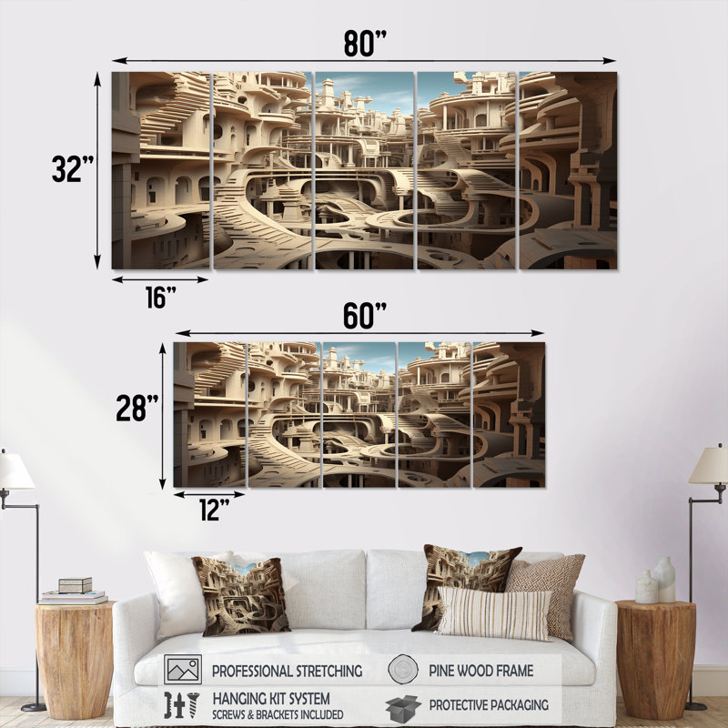 «Charline Architectural Dreamscape», art mural surréel 5, H 32 po x l 80 po