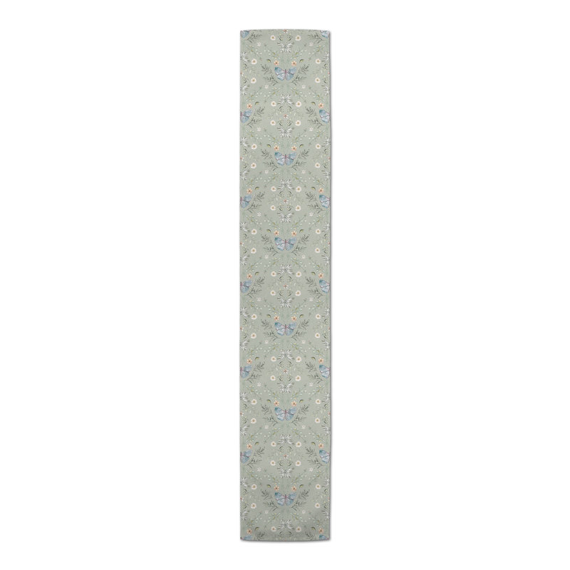 Ariona Rectangular Floral Table Runner, Sage Green, 90" x 16"