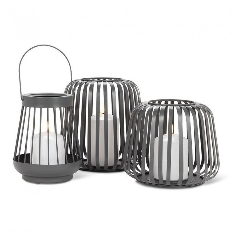 Grande lanterne cage avec lanterne à DEL, Gris, blanc, H 6,50 po x l 7,50 po x P 7,50 po