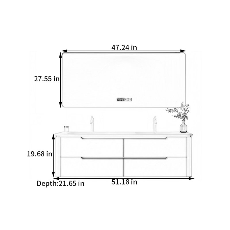 Simple modern style double basin bathroom cabinet, 51" 