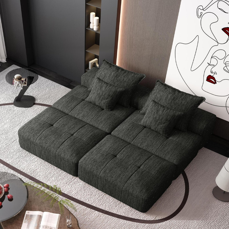 Canapé modulaire surdimensionné avec 2 repose-pieds et 2 sièges, Chenille noir