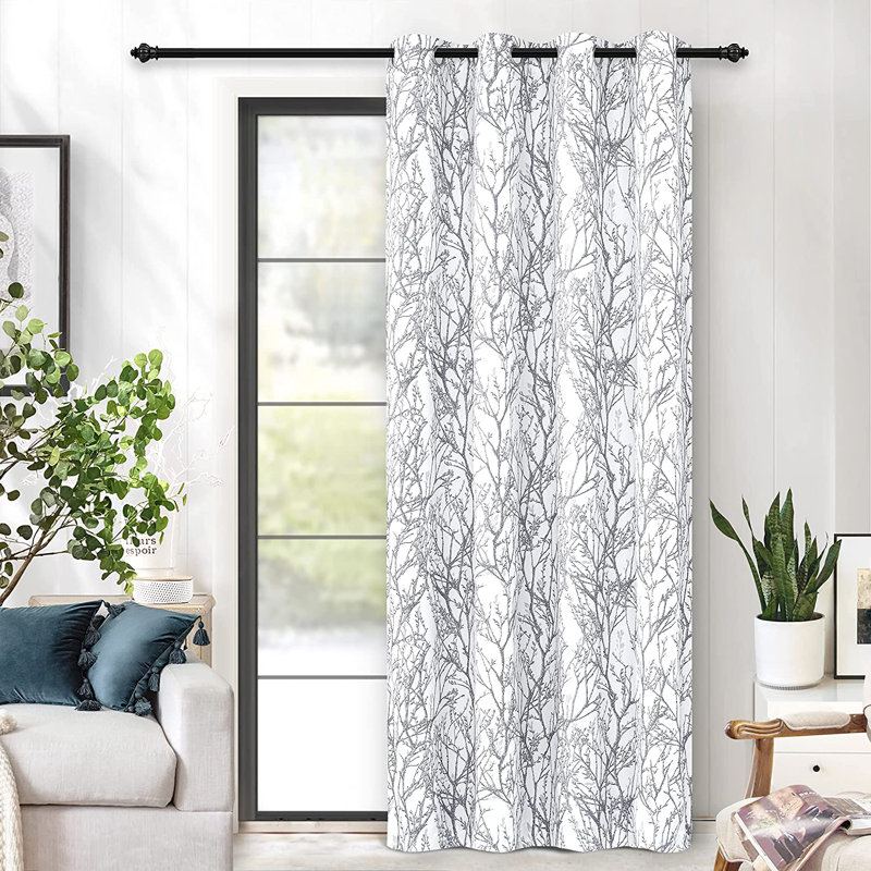 Rideau en polyester Ciena, Gris / blanc, L 50 po x L 84 po