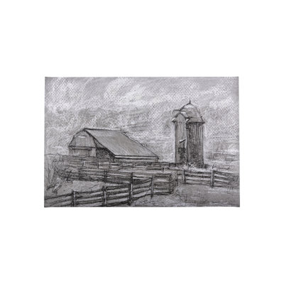 Farm view sketch II a Hand Embelished Textured Canvas