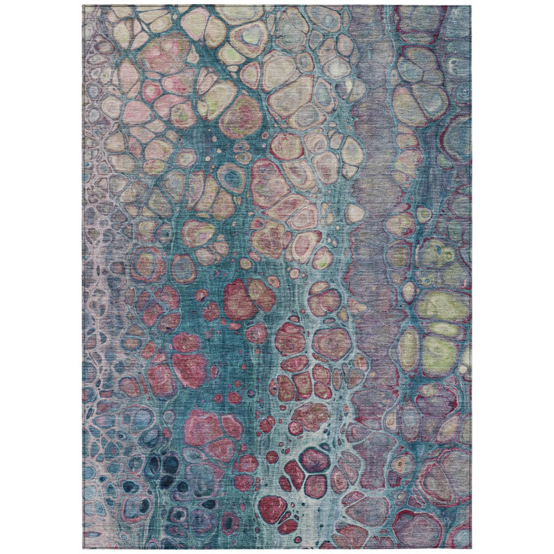 Machine Washable Indoor/Outdoor Xhevrie Teal Rug, Rectangle 10' x 14'
