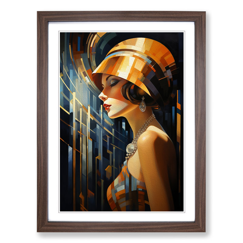 Art Deco Woman Art Deco Art - Framed Print, 64cm H x 46cm W x 2cm D, Walnut Framed